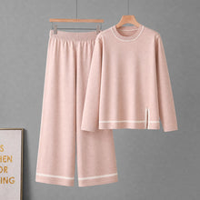 Load image into Gallery viewer, Long sleeved slit wide leg pants two-piece set for women
