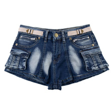 Load image into Gallery viewer, Deconstructing Water Washed Belt Ultra Short Jeans for Women
