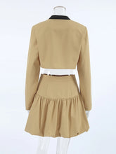 Load image into Gallery viewer, Women O Neck Long Sleeve Coat High Waist Spliced Button Skirt  Sets
