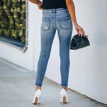 Load image into Gallery viewer, Trend Blue Hight Waist Casual Ripped  Jeans
