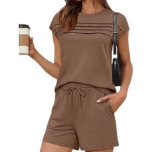 Charger l'image dans la galerie, Summer New Fashion Striped Casual Top and Shorts Solid Color Set for Women
