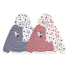 Load image into Gallery viewer, Asymmetric patchwork red striped star hooded cardigan

