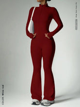 Load image into Gallery viewer, Fitness suit women's zipper long sleeved jacket yoga tight pants micro flared pants
