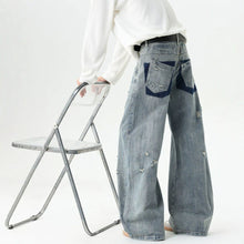 Charger l'image dans la galerie, Bamboo Texture Distressed Washed Straight Leg Oversized Tapered Jeans
