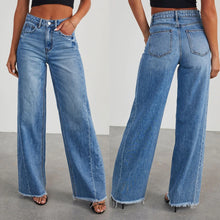 Load image into Gallery viewer, Loose wide leg side seam patchwork with ground hem jeans for women
