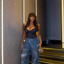 画像をギャラリービューアに読み込む, Distressed Washed Denim Pants with Knife Cut
