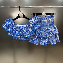 Load image into Gallery viewer, Square Collar Short Sleeve Ruffles T-shirt + Mini Skirts Set
