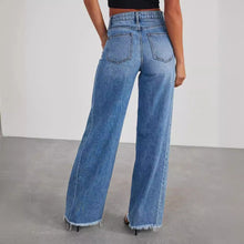 Load image into Gallery viewer, Loose wide leg side seam patchwork with ground hem jeans for women
