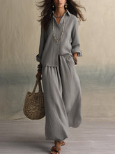 Load image into Gallery viewer, Summer High-End Shirt Collar Outfit Loose Cotton Linen Women's Set
