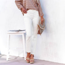 Load image into Gallery viewer, Straight Leg Ankle-Length White Raw Hem Denim Pants T Casual Wear
