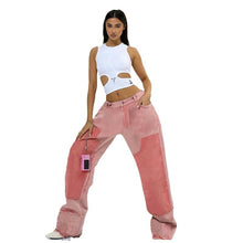 Load image into Gallery viewer, patchwork color contrast high waisted loose casual jeans for women
