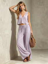 Load image into Gallery viewer, V-neck solid color sleeveless camisole top wide leg pants set

