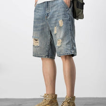 Load image into Gallery viewer, Distressed Denim Men's Loose Shorts
