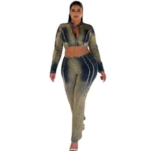 Lade das Bild in den Galerie-Viewer, Women's Denim Set Street Dye Long Sleeve Top Fringe Jeans Pants
