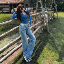 Load image into Gallery viewer, Retro Low-Waist Blue Straight Leg Jeans for Women
