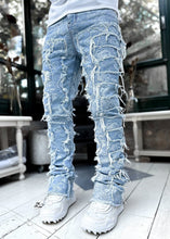 Load image into Gallery viewer, Men's denim straight leg elastic patch denim straight leg pants
