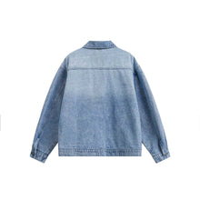 Load image into Gallery viewer, Washed Gradient Stud Design Turn-Down Collar Denim Jacket
