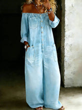 Load image into Gallery viewer, Single-Breasted Off-Shoulder Washed Overalls for Women
