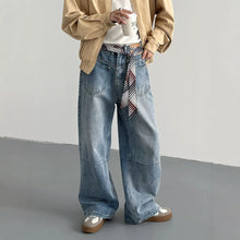 Load image into Gallery viewer, Washed Loose Casual Wide Leg Long Pants with Pocket Design Denim Trousers
