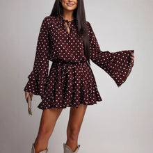 Load image into Gallery viewer, Dotted  French Sweet V-Neck Long Sleeve Elastic Waist Dress
