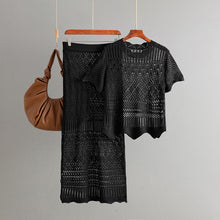 Load image into Gallery viewer, Hollow out short sleeved top and half skirt two-piece set
