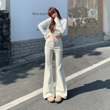 Load image into Gallery viewer, White and Gray Flared Jeans for Women
