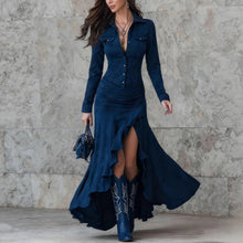 Load image into Gallery viewer, Elegant Zipper Stand Collar Slit Long Dress with Slim Fit
