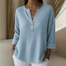 Load image into Gallery viewer, V-neck Waffle Knit Women's Sweater Solid Color Casual Long Sleeve Top Pullover
