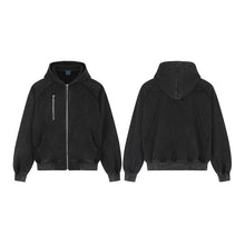 Load image into Gallery viewer, Loose black hoodie with multiple zippers jacket
