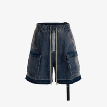 Lade das Bild in den Galerie-Viewer, Washed Tie-Up Distressed Frayed Denim Shorts with Belt Loops
