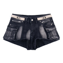 Load image into Gallery viewer, Deconstructing Water Washed Belt Ultra Short Jeans for Women
