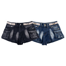 Load image into Gallery viewer, Deconstructing Water Washed Belt Ultra Short Jeans for Women
