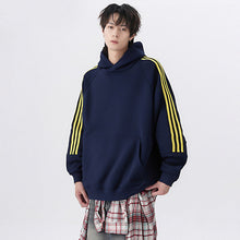 Load image into Gallery viewer, Three Stripes Hooded Sweatshirt Men  Vintage Streetwear Casual Loose Outerwear
