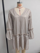 Load image into Gallery viewer, Style Autumn New Women's Long Sleeve Dress Stripe Print V-Neck Lantern Sleeve Loose Mini Dress
