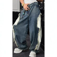 Load image into Gallery viewer, Deconstructed Raw Edge Stripe Patchwork Cargo Jeans
