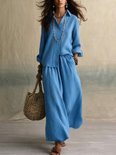 Load image into Gallery viewer, Summer High-End Shirt Collar Outfit Loose Cotton Linen Women's Set
