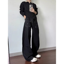 Load image into Gallery viewer, Oversized Black Knife-Edge Denim Pants Men
