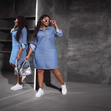 画像をギャラリービューアに読み込む, Style Denim Long Sleeve Loose Fit Retro Dress
