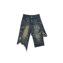 Cargar imagen en el visor de la galería, Asymmetric Frayed Hem Five-Pocket Denim Shorts
