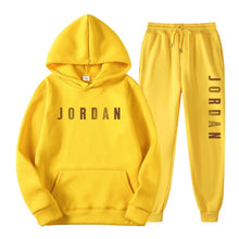 Load image into Gallery viewer, Gold Print Hooded Long Sleeve Fleece Lined Sports Casual Jacket and Pants Set
