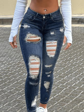 Load image into Gallery viewer, Fitted Stretch Mid-Waist Ripped Skinny Washed Denim Jeans for Women
