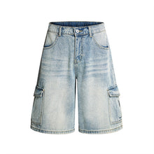 Load image into Gallery viewer, Washed denim workwear shorts
