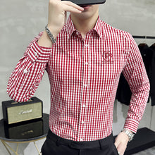 Load image into Gallery viewer, Men's Casual Long Sleeve Plaid Embroidery Collared Shirt Plus Size
