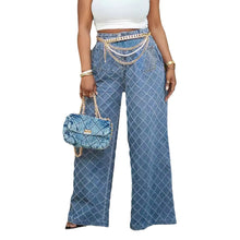 Load image into Gallery viewer, Grid Jacquard Washed High Waist Straight Leg Jeans

