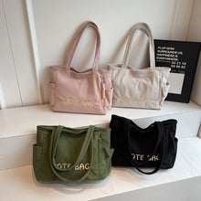 Load image into Gallery viewer, Corduroy Shoulder Large Capacity Student Tote Bag ﻿
