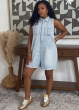 画像をギャラリービューアに読み込む, Fashionable Loose Turn-down Collar Sleeveless Denim Jumpsuit for Women
