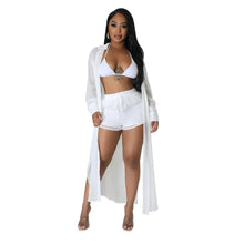 Load image into Gallery viewer, Sexy Perspective Solid Color Chiffon Long Shirt Shorts Beach Two Piece Set New
