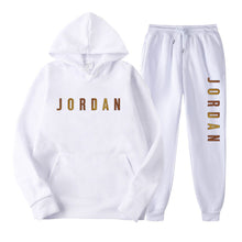 Load image into Gallery viewer, Gold Print Hooded Long Sleeve Fleece Lined Sports Casual Jacket and Pants Set
