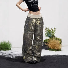 Load image into Gallery viewer, Ribbed Waistband Leaf Camouflage Wide-Leg Jeans for Women
