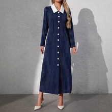 Cargar imagen en el visor de la galería, Striped Print Short Sleeve Buttoned Front Turn-down Collar A-line Dress
